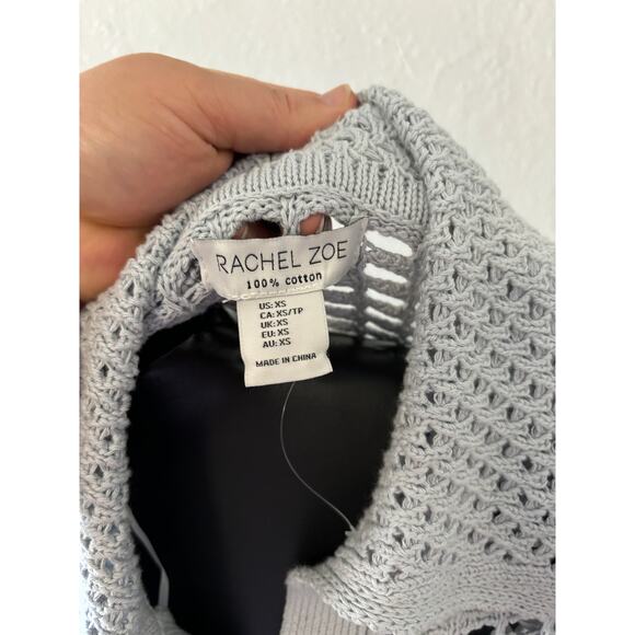 Rachel Zoe Open Knit Pullover Sweater Cotton XS Grey Coastal Preppy Breezy New - Picture 4 of 5